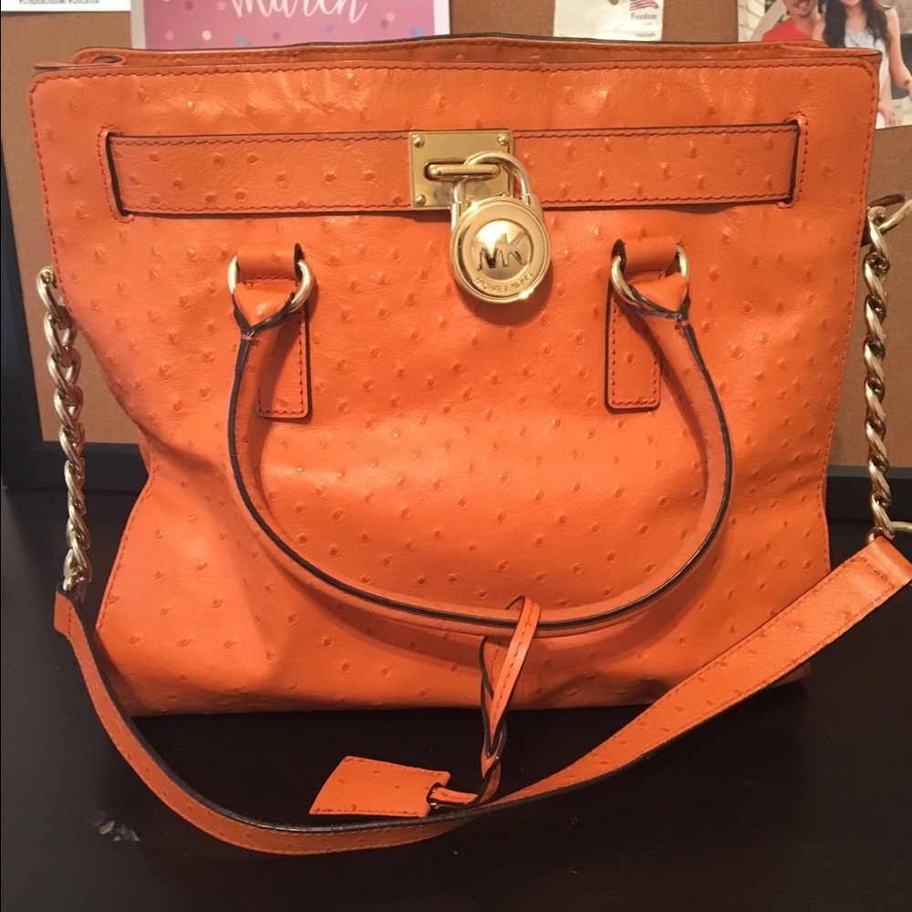 Michael Kors Orange Ostrich Large Tote
