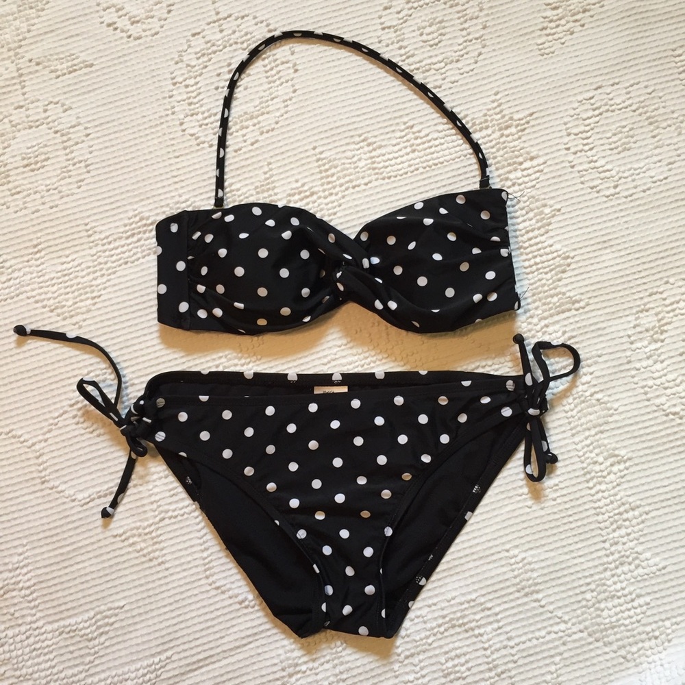 Black & White Polka Dot Strapless Bandeau Bikini