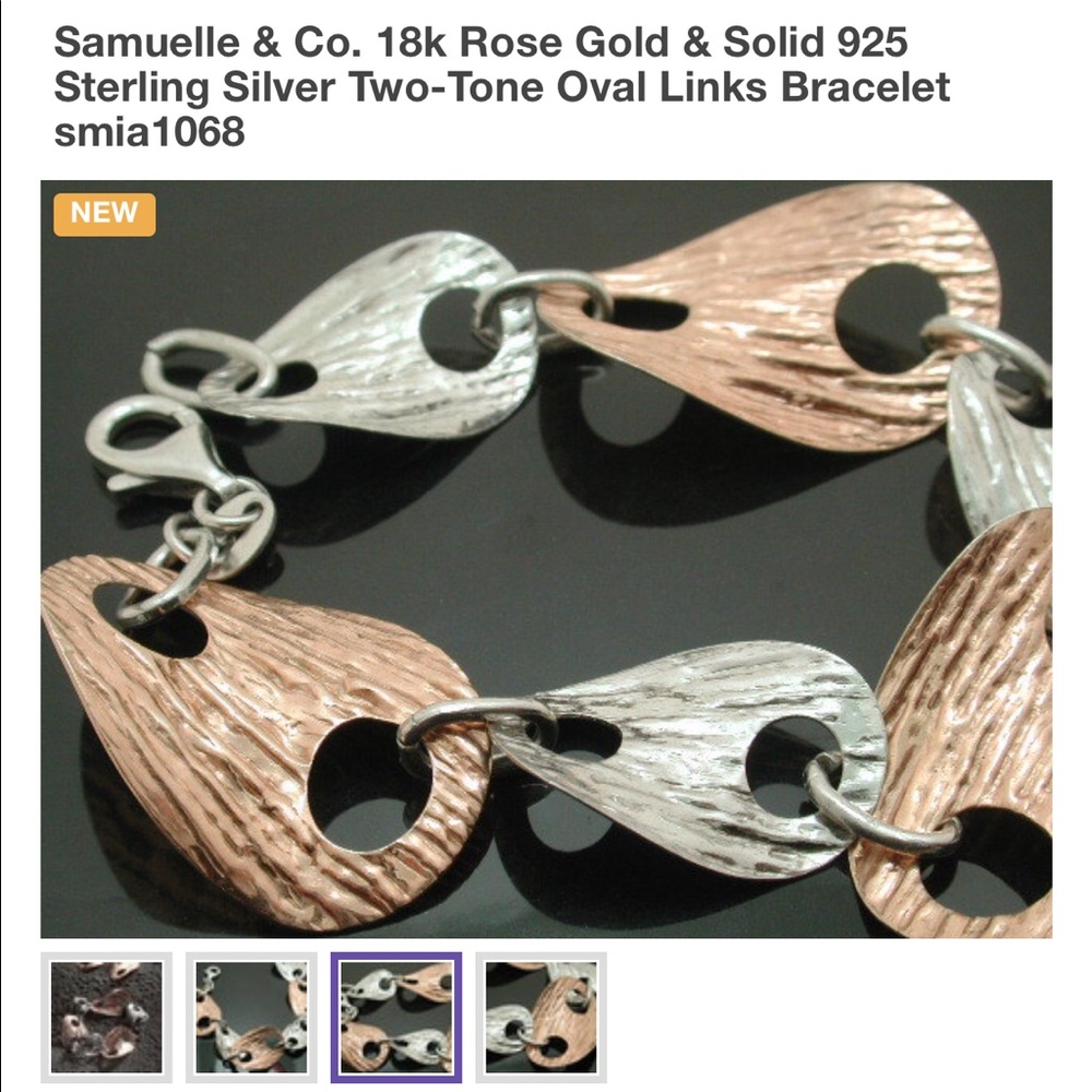 18k Rose Gold & Solid 925 SS Oval Links Bracelet