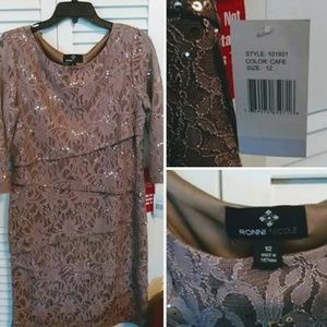 Ronni Nicole New sequence cafe colored dress 12!