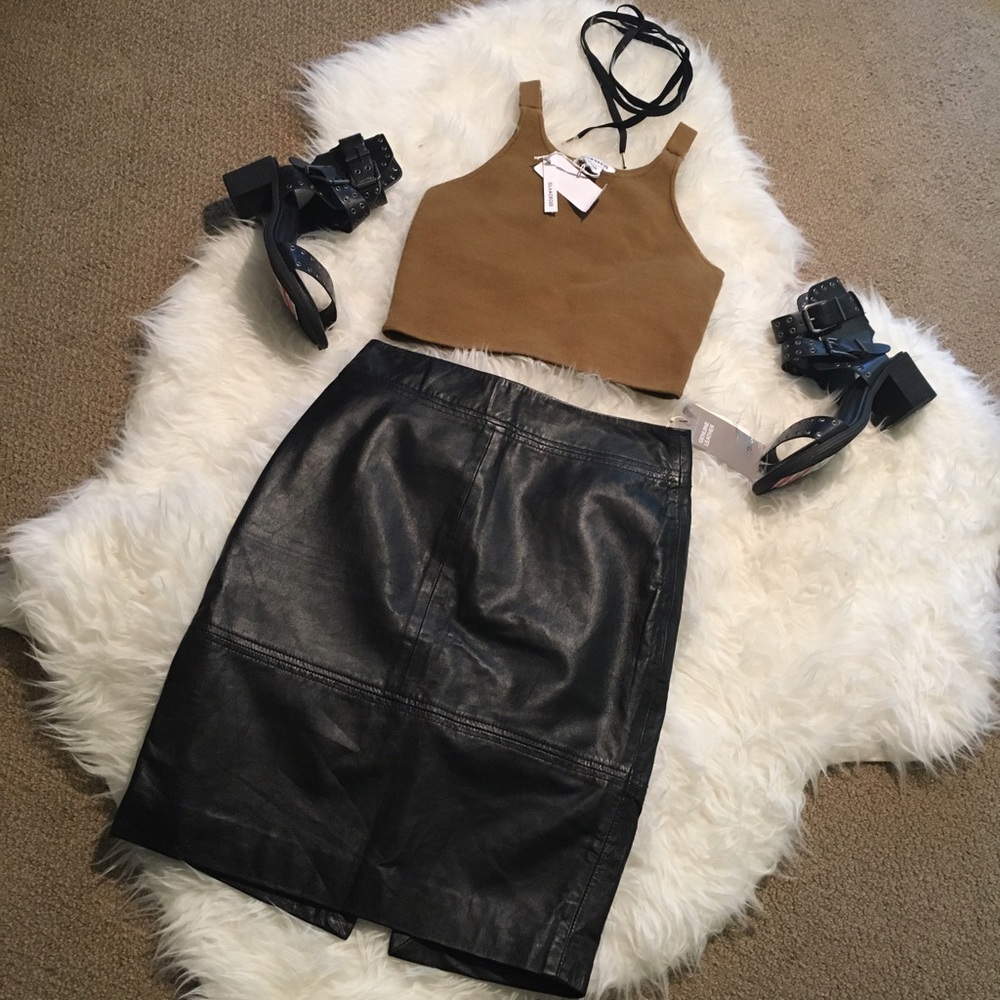 NWT H&M Leather Pencil High Waisted Slit Skirt