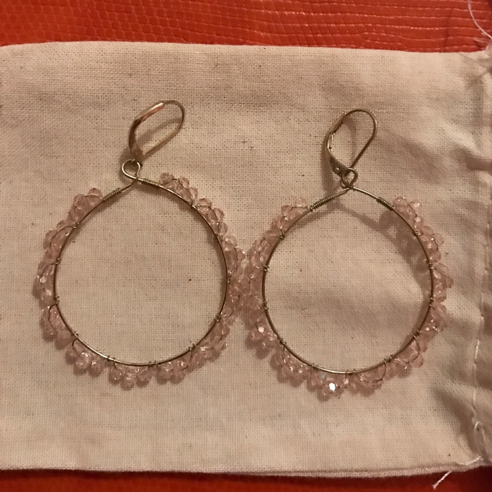 Pink Crystal Circle Dangle Earrings