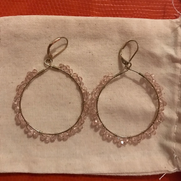 Pink Crystal Circle Dangle Earrings - Picture 1 of 1