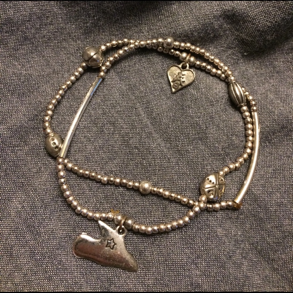 Set of 2 beaded silver bangle charm bracelets