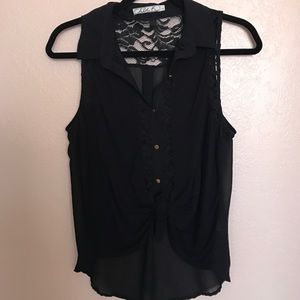 Black chiffon button down tank