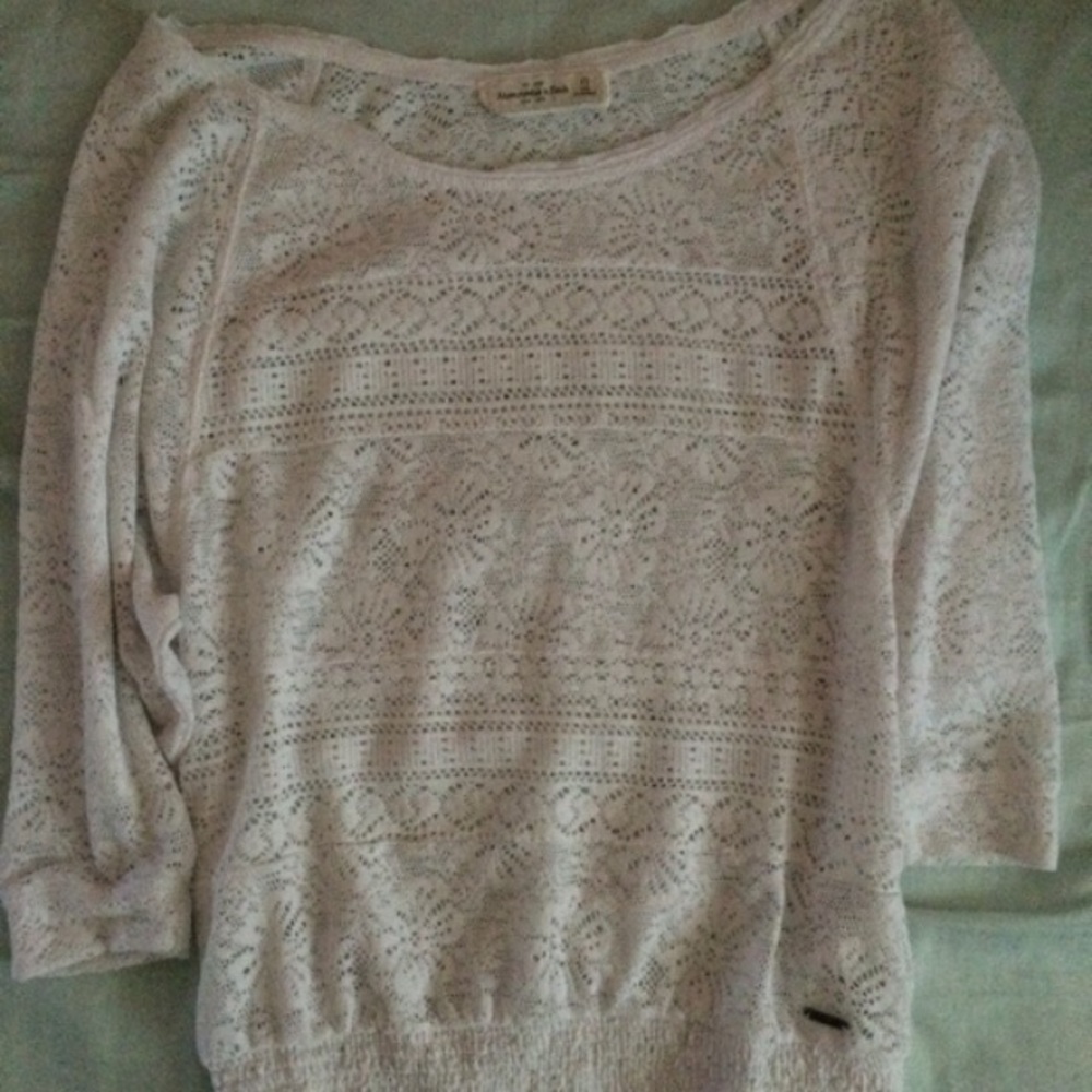 Abercrombie & Fitch White Crochet Sweater