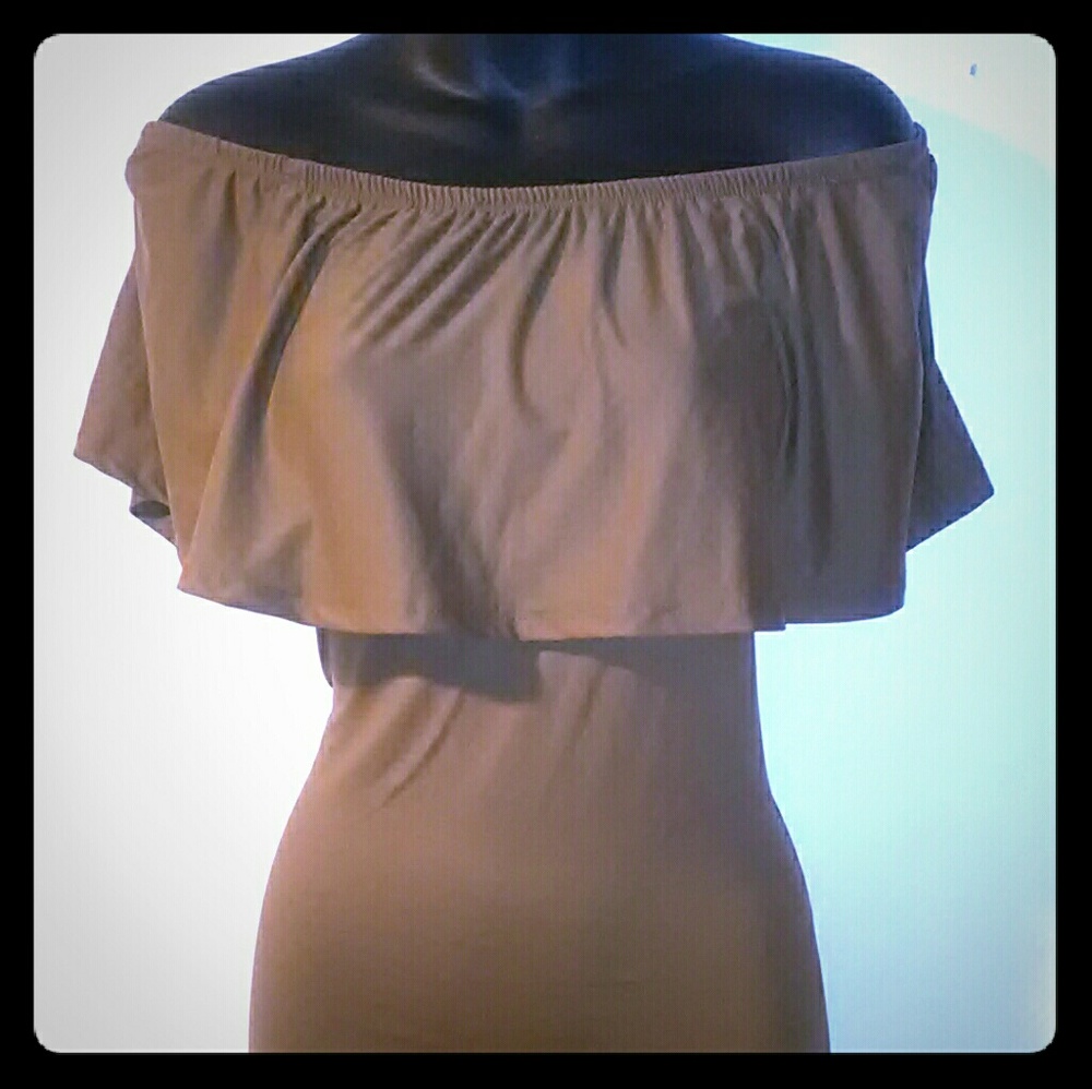 Tan off the shoulder dress
