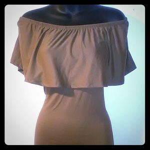 Tan off the shoulder dress