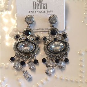 Silver and black CZ Chandelier Earrings