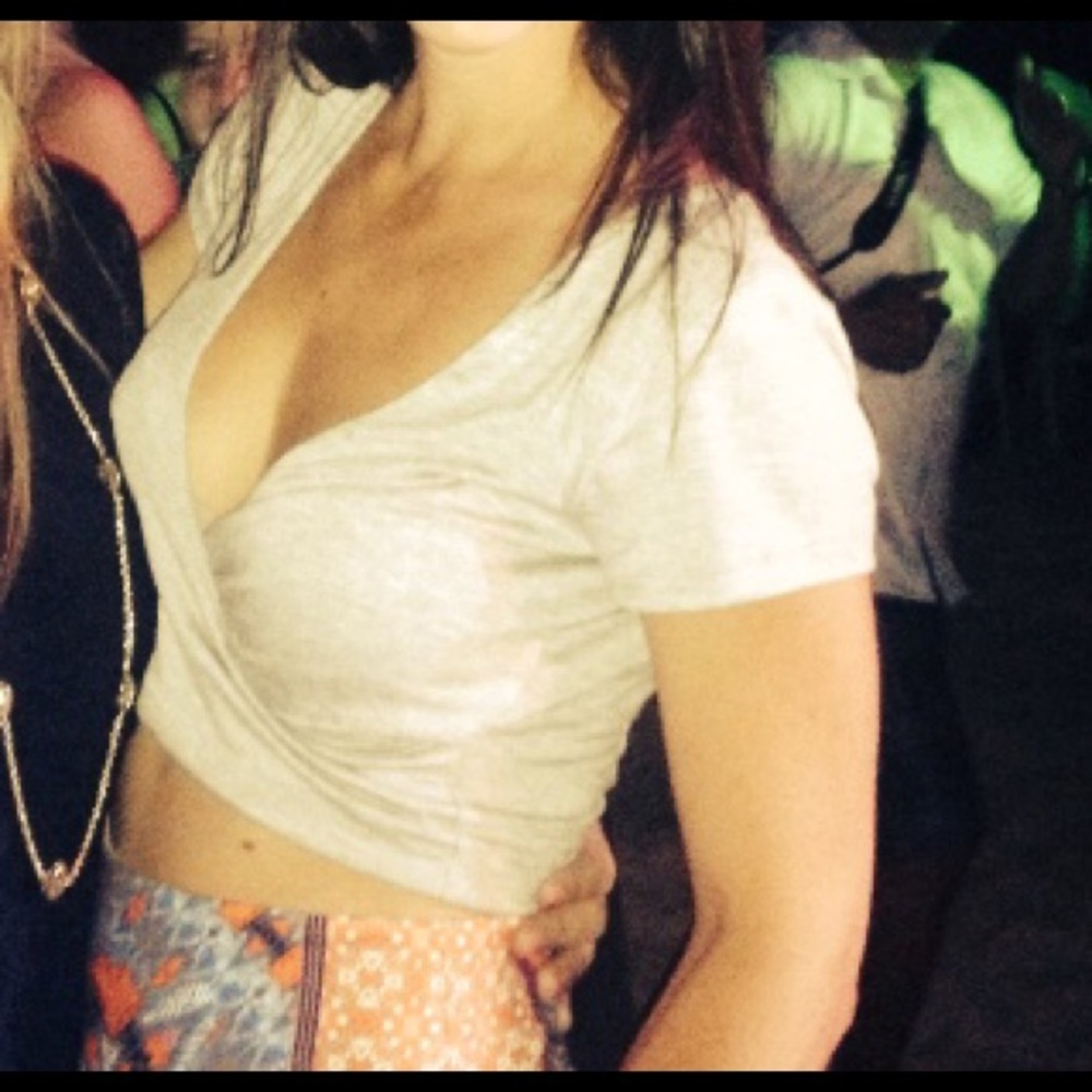 Grey Wrap V-Neck Crop Top