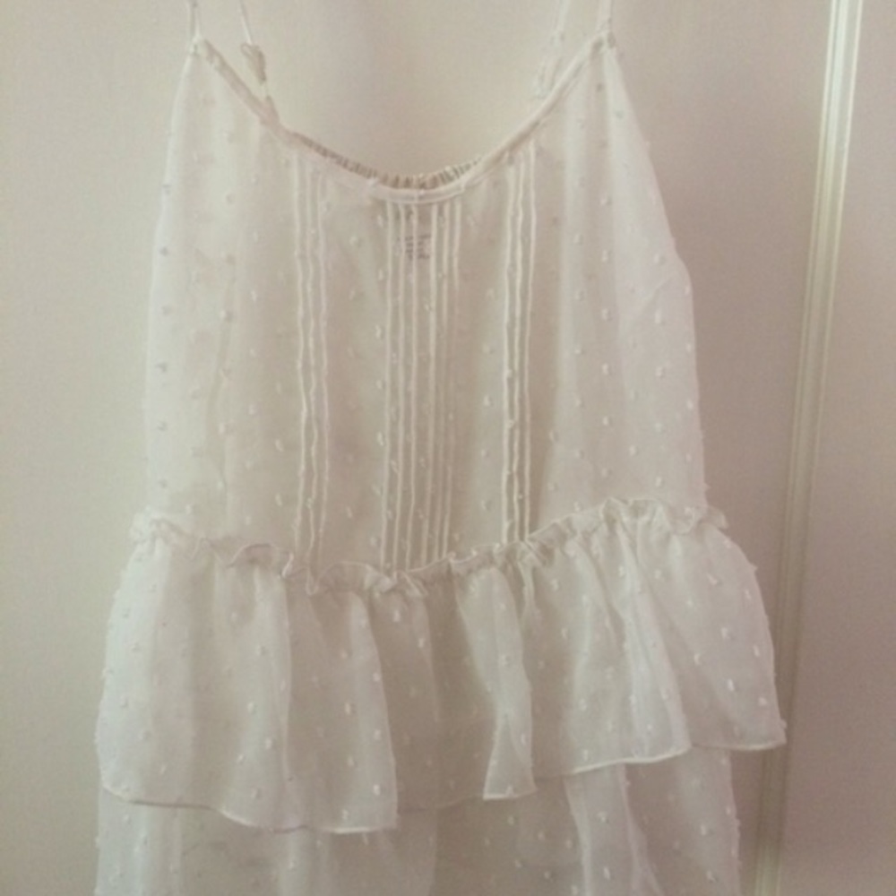 Sheer White Ruffled Tank Top