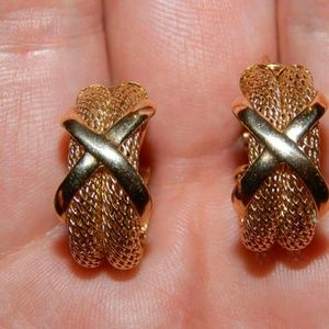 14KT  YELLOW GOLD  X CROSSOVER OMEGA BACK EARRINGS