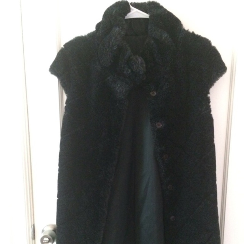 Long Black Fur Button Vest