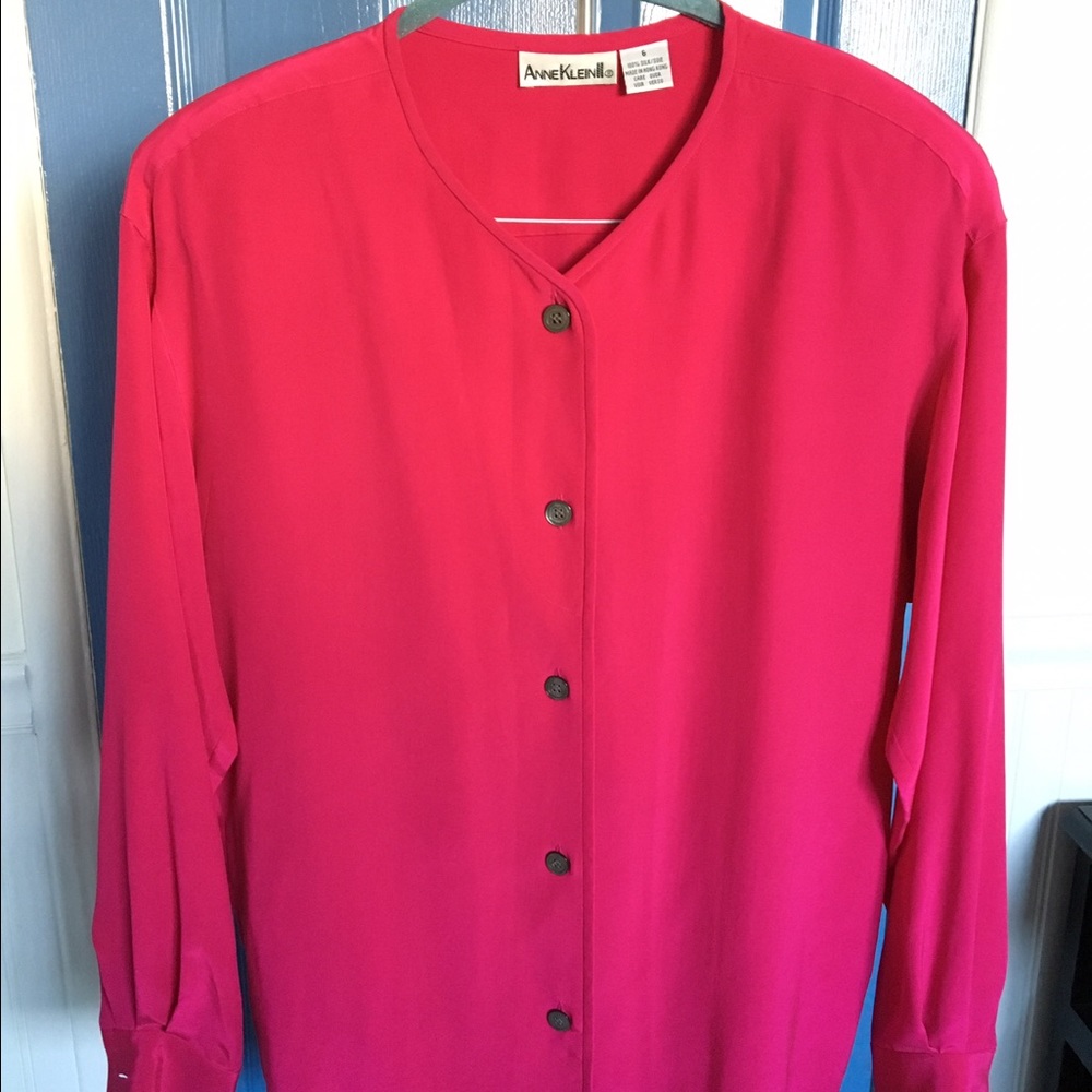 Vintage Anne Klein II Magenta Silk Blouse
