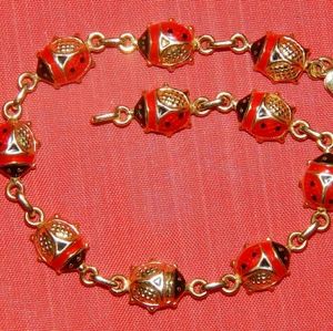 ITALIAN 10KT SOLID YELLOW GOLD ENAMEL LADYBUG BRAC