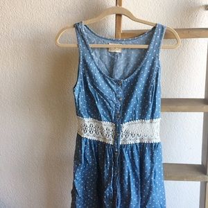 UO Pins & Needles Denim/polka dot dress