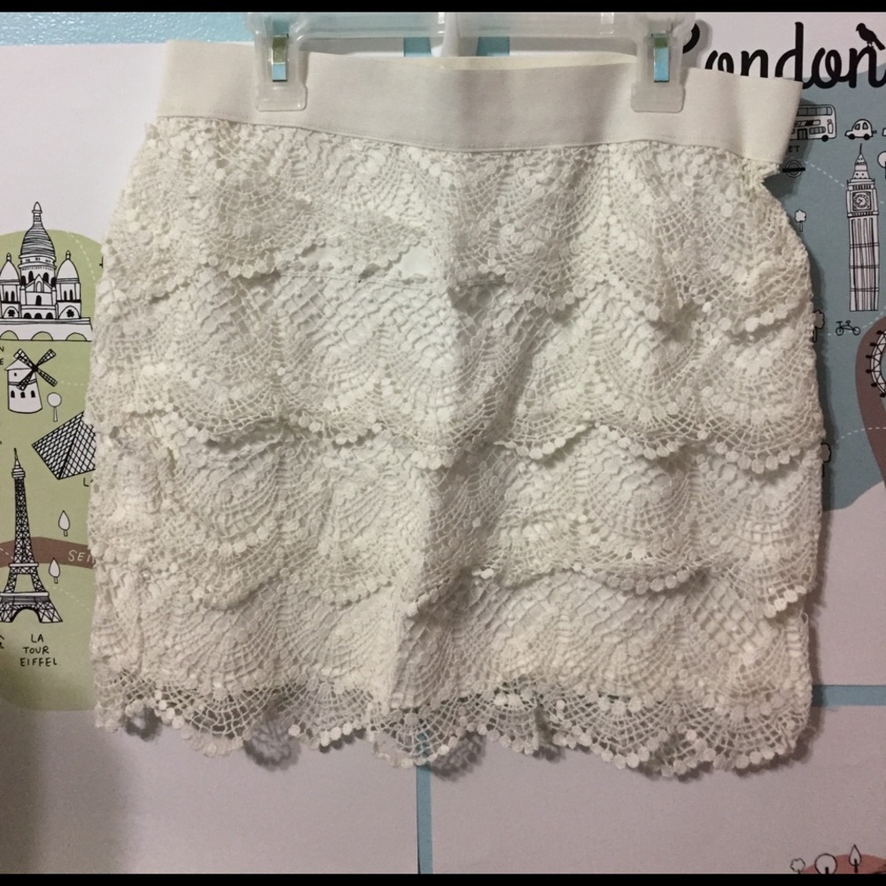 Cream Bethany Mota Mini Lace Skirt