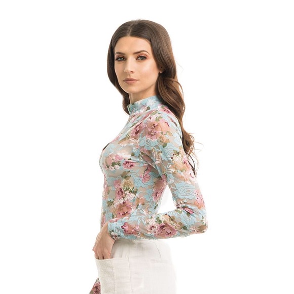 Floral Print Lace Bodysuit - Picture 3 of 7