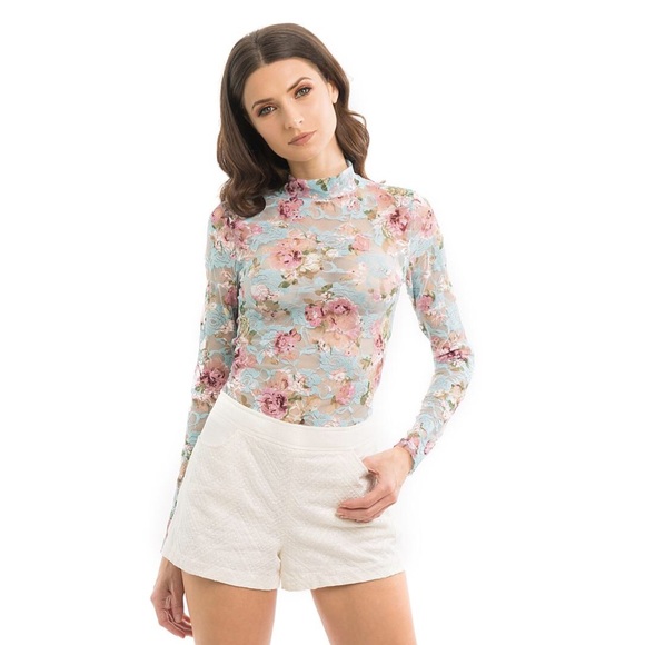 Floral Print Lace Bodysuit - Picture 2 of 7