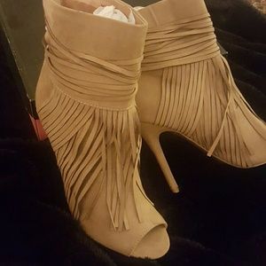 FRINGED PEEP TOE ANKLE BOOTS