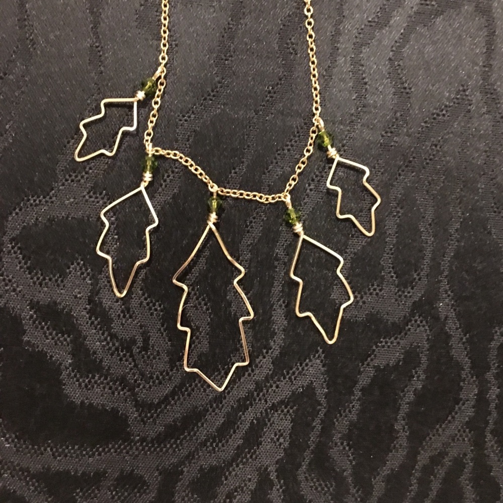 Gold filled necklace green stones nwot