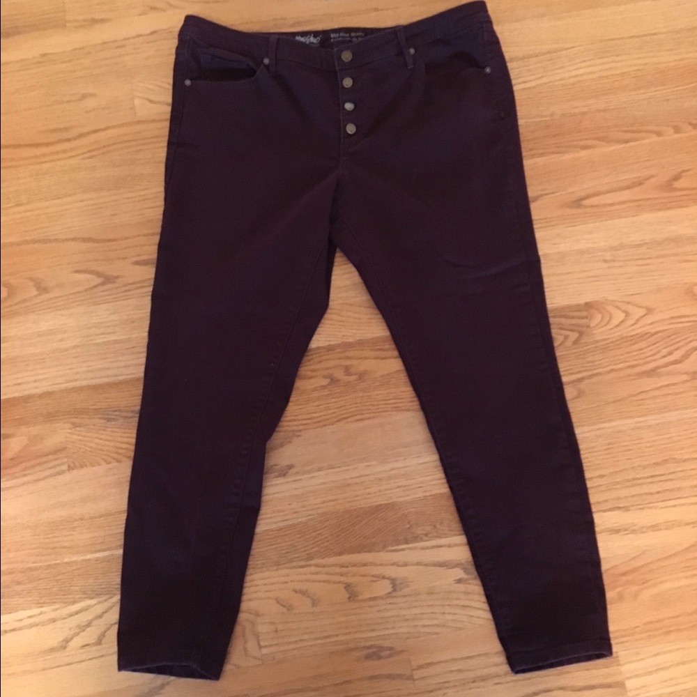 Maroon Button Fly Skinny Jeans