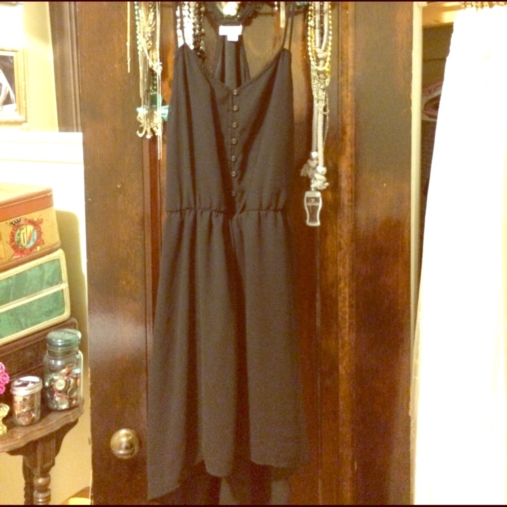 Black asymmetrical flowy dress with buttons