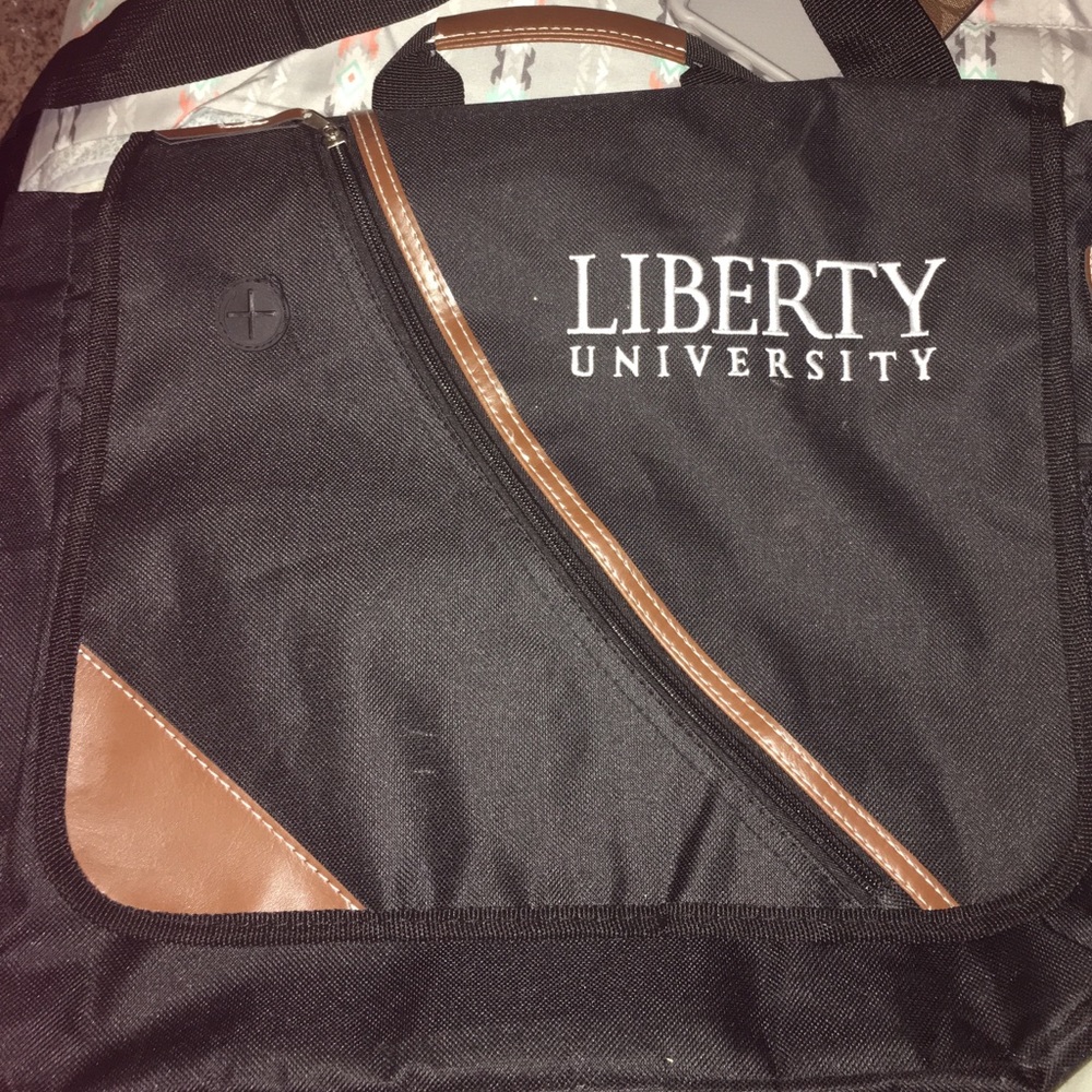Black & leather Liberty University bag