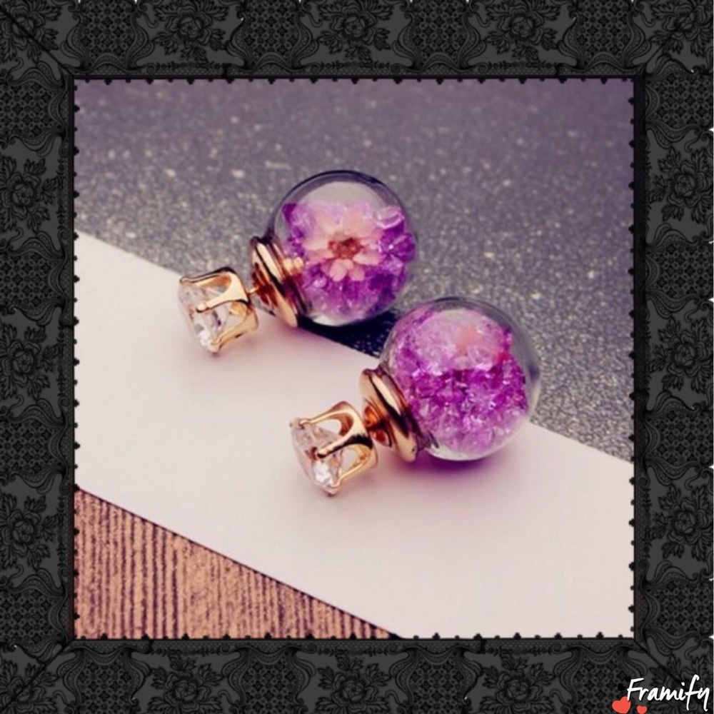 Purple Double Sided Glass Ball Earrings