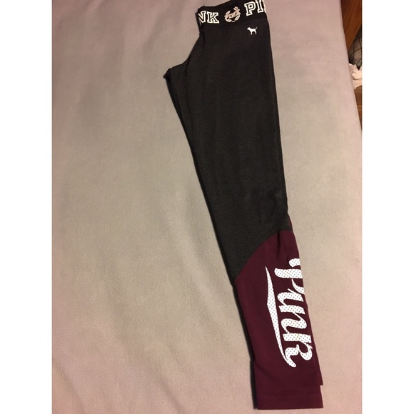 PINK Victoria's Secret Pants - PINK Victoria Secret leggings,Grey & maroon, Small