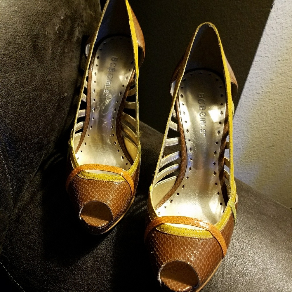 Brown snake skin heels