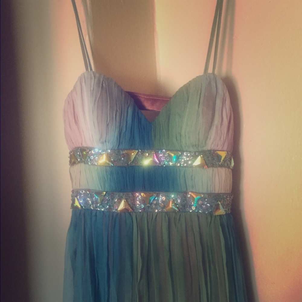 Dave and Johnny Green and Brown Prom Dress S 5/6