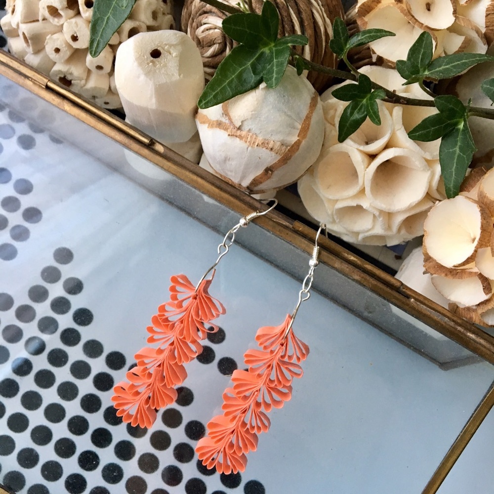 ✨Coral Colored Handmade Paper Earrings✨