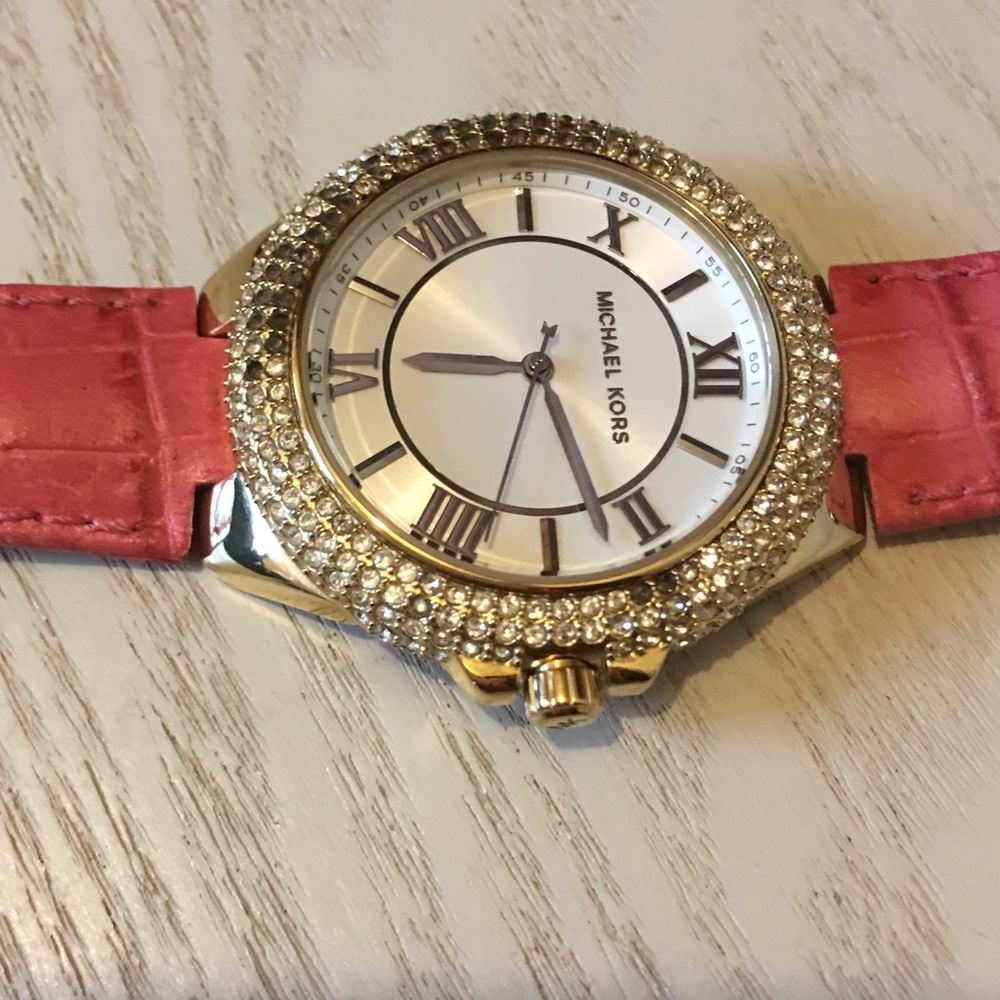 Pink & Gold Michael Kors Watch with Faux Diamonds