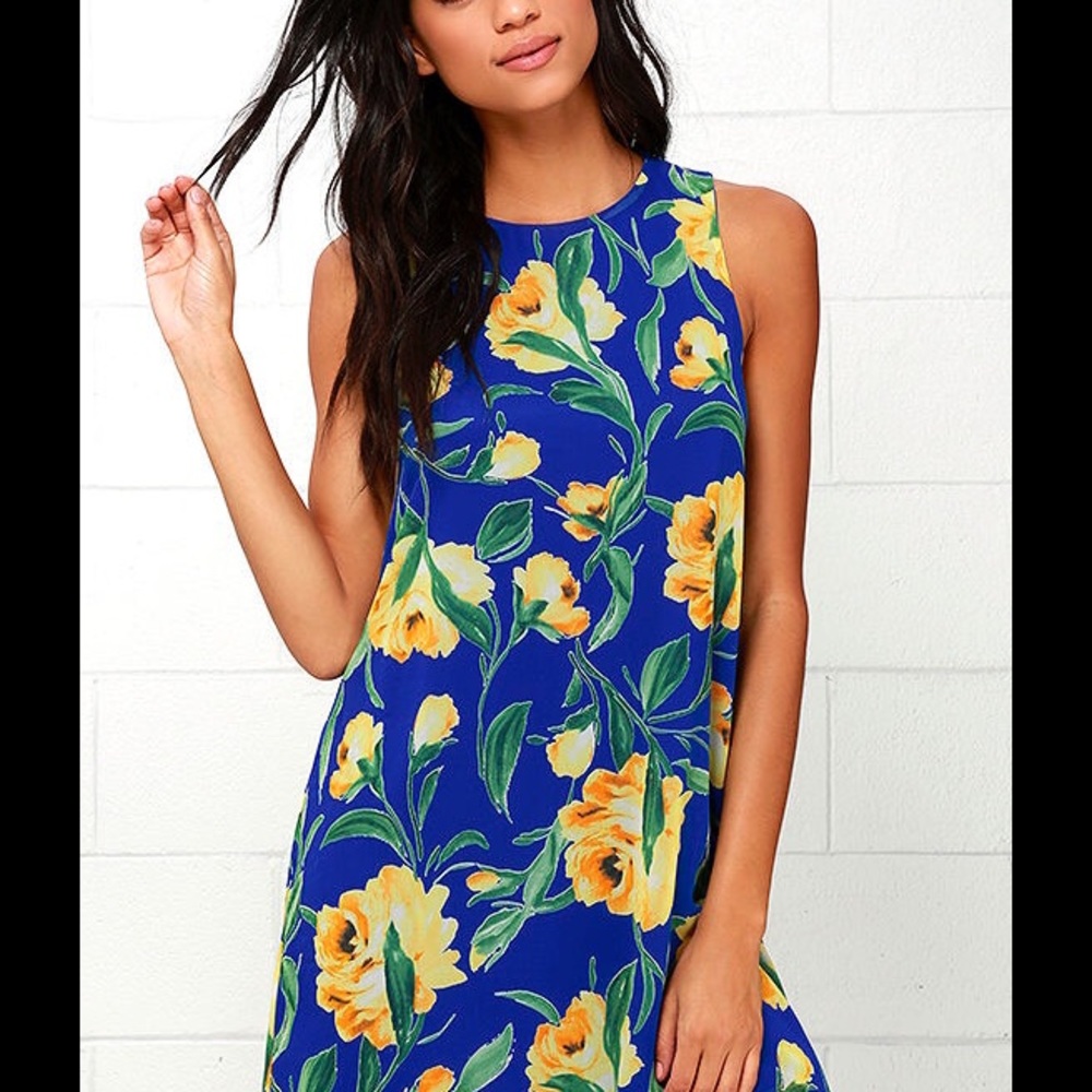 BLOOM AND BOARD BLUE FLORAL PRINT DRESS