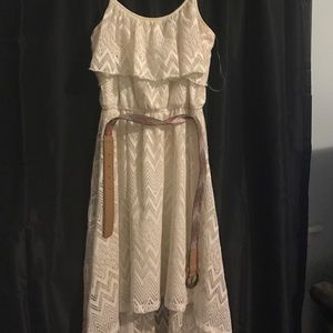 White high low dress with belt
