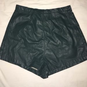 High waisted faux leather hunter green shorts