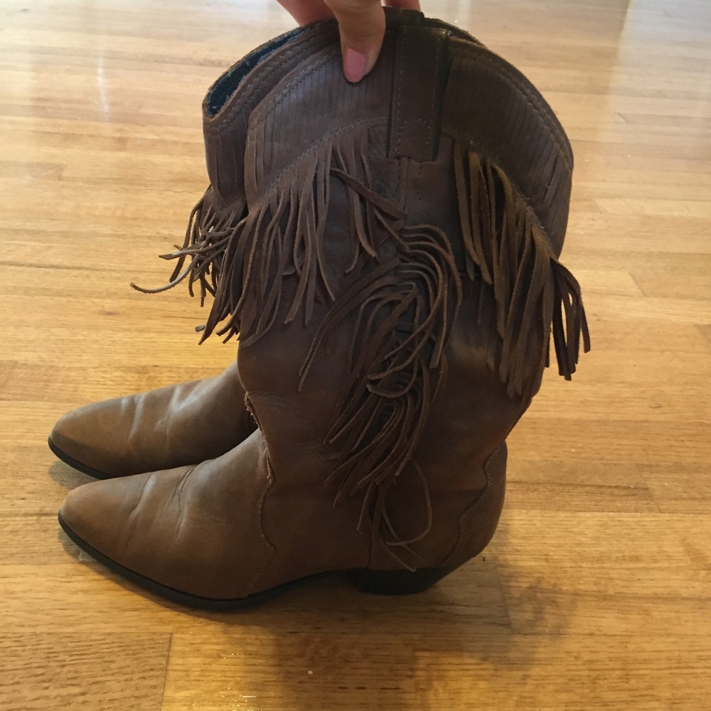 Brown fringe cowboy boots