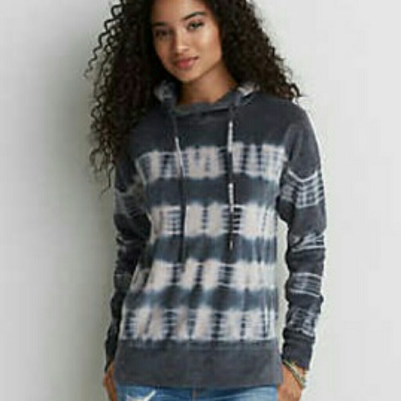 American Eagle Outfitters Tops - AEO grey & white tye dye velour hoodie XS