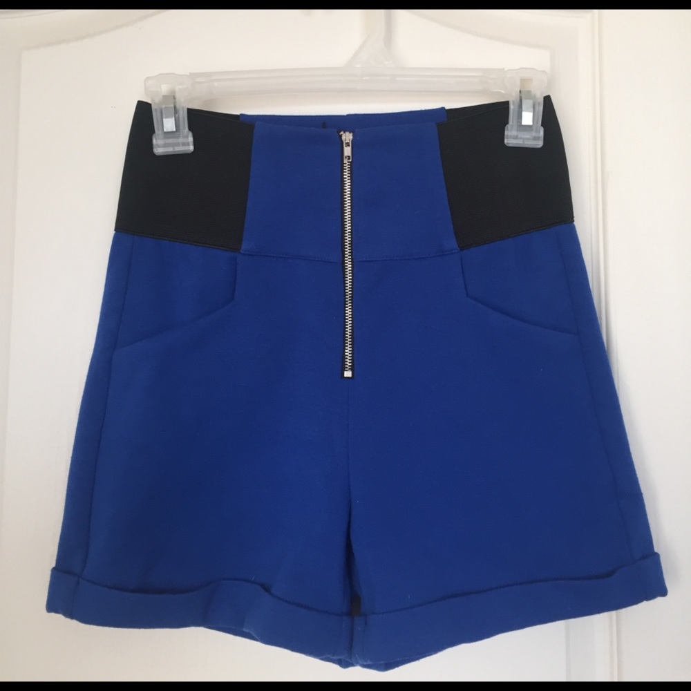 Blue Zipper High Waisted Shorts