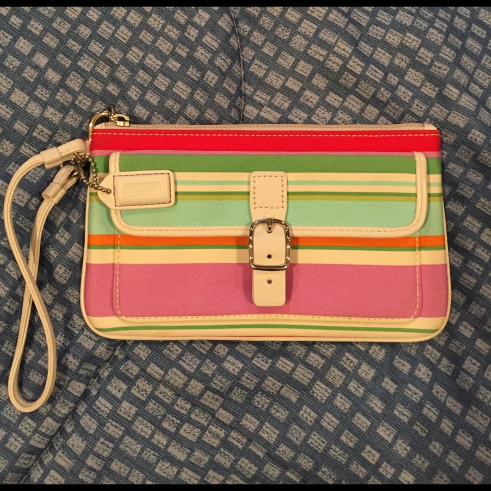 Striped, Multi-colored Coach wristlet