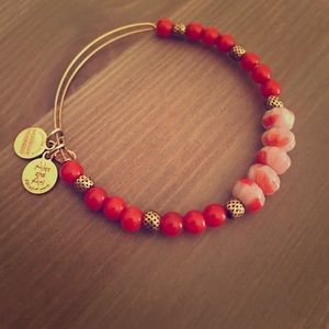 Red and gold Alex and Ani beaded bangle
