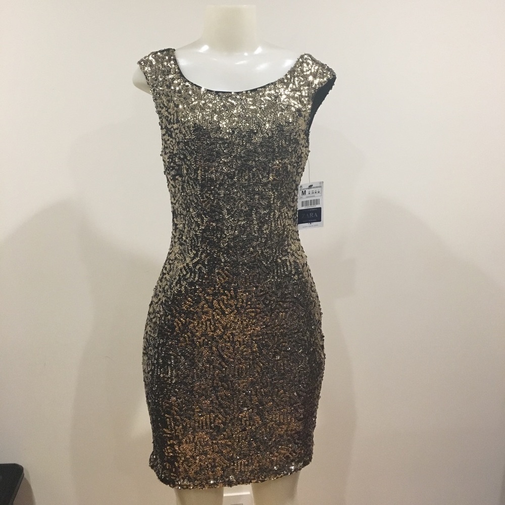 👗ZARA sequin gold mini dress 👗