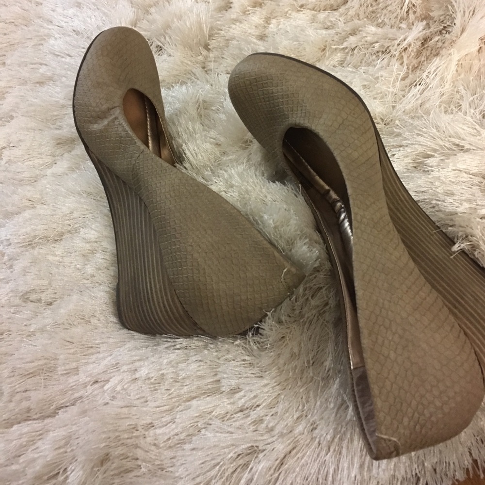 BCBG Snakeskin Print Wedges Dark Champagne