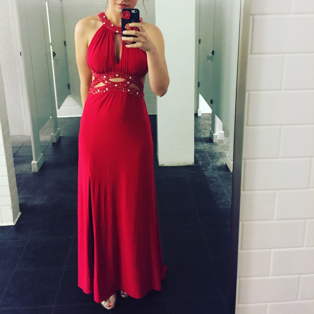 Long Red Cut-Out Dress