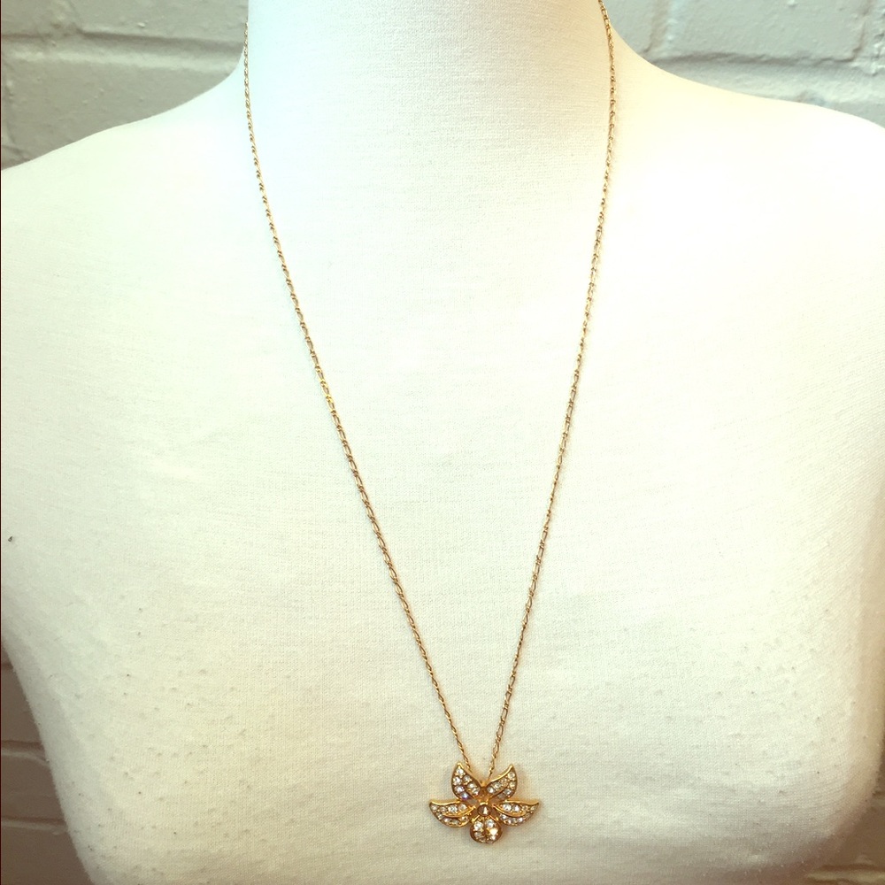 SOLD. Jcrew Flower with Crystal Long Necklace
