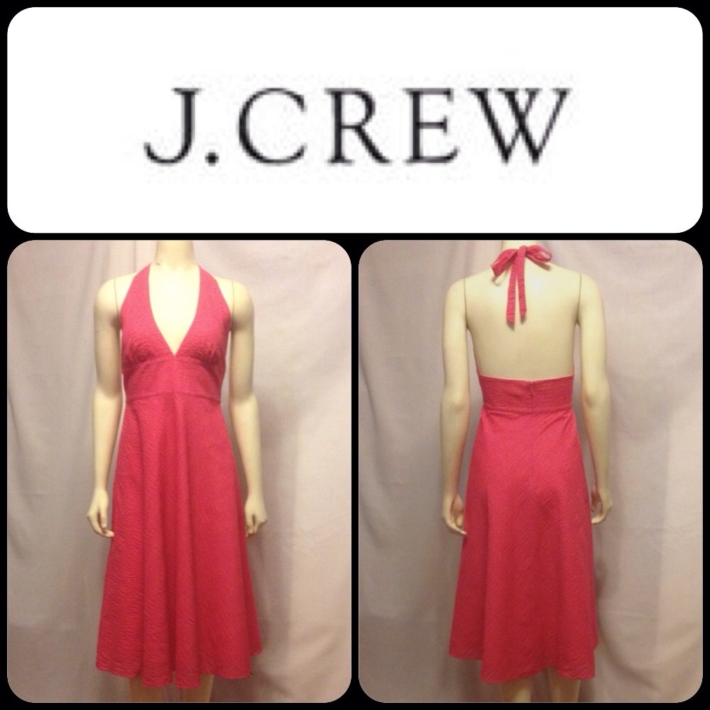 EUC J Crew pink seersucker halter dress size 8