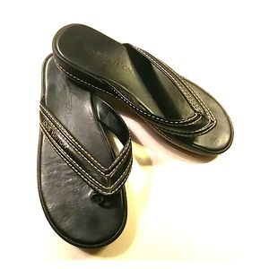 LV Black Calf Leather women's flip flops