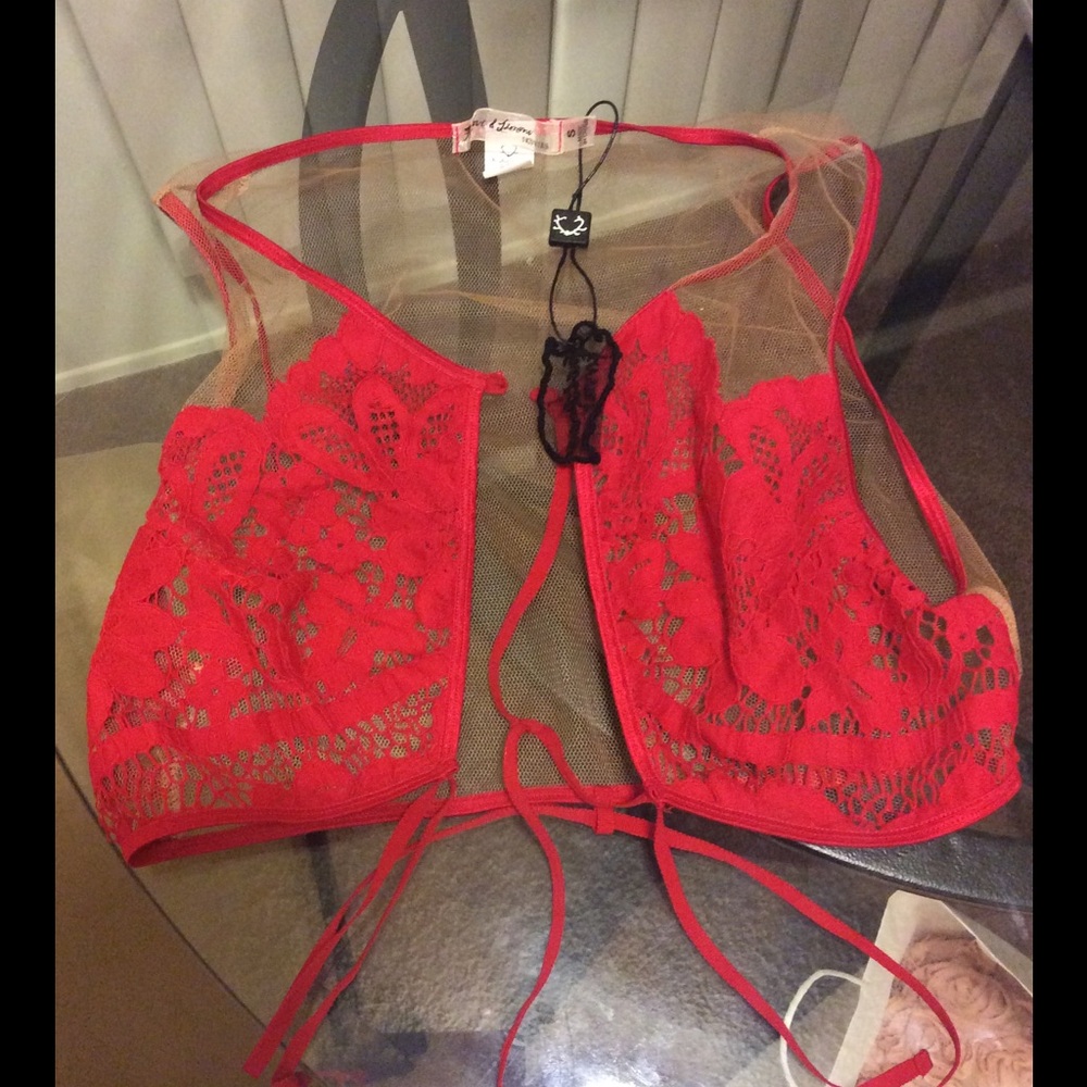 For Love and Lemons Ruby Keyhole Bra Red Sz Small