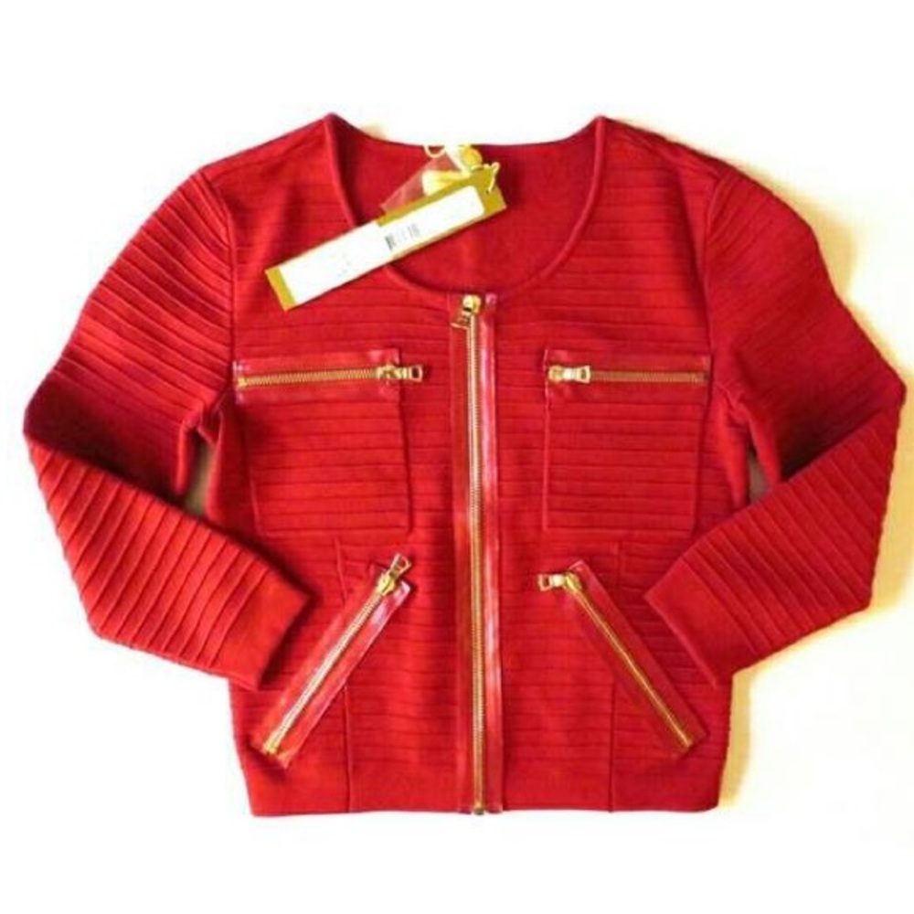 Catherine Malandrino Red Ribbed Zip Cardigan - Picture 2 of 4